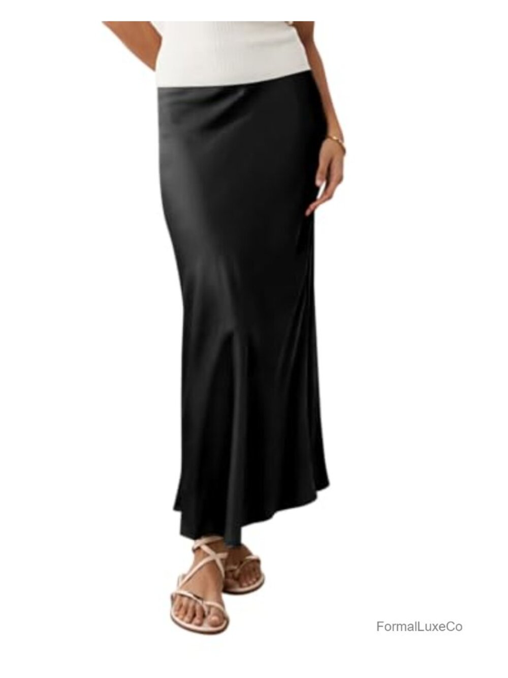 Satin High Waisted A-Line Maxi Skirt Elegant Flowy Silky